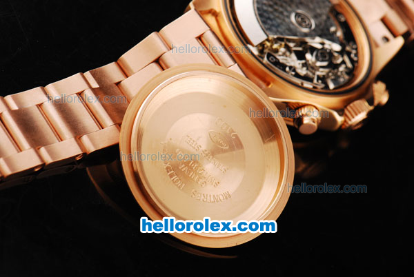Rolex Daytona Oyster Perpetual Swiss Valjoux 7750 Automatic Movement Full Rose Gold with Rose Gold Dial-White Stick Markers and Black Subdials - Click Image to Close
